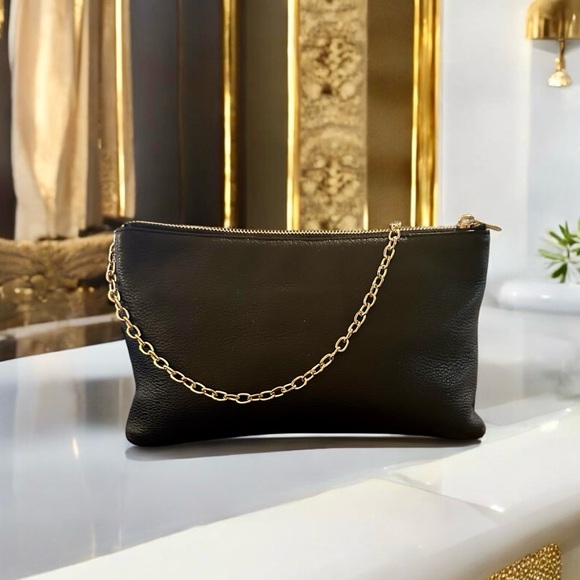 *SOLD* Michael Kors Large Black Pebbled Leather Double-Pouch Crossbody/Clutch - Picture 3 of 11